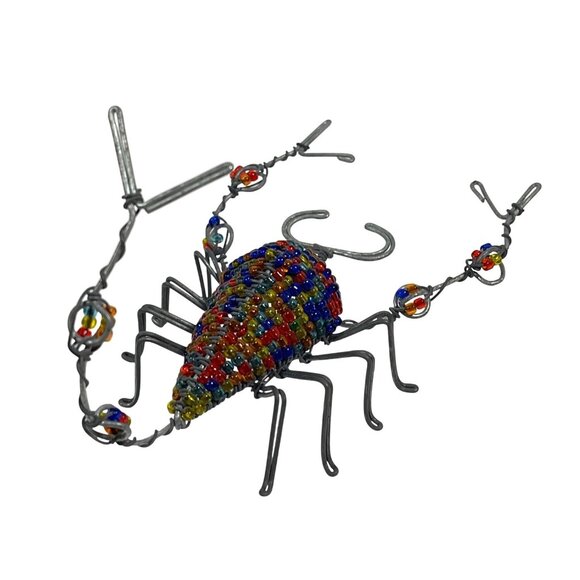 African Handcrafted Wire Beaded Scorpion Bug South Africa Sculpture Multicolor - Picture 3 of 8